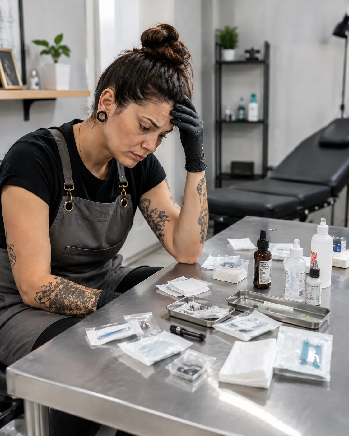 Body piercer lidando com mais sobrecarga e uma rotina menos organizada